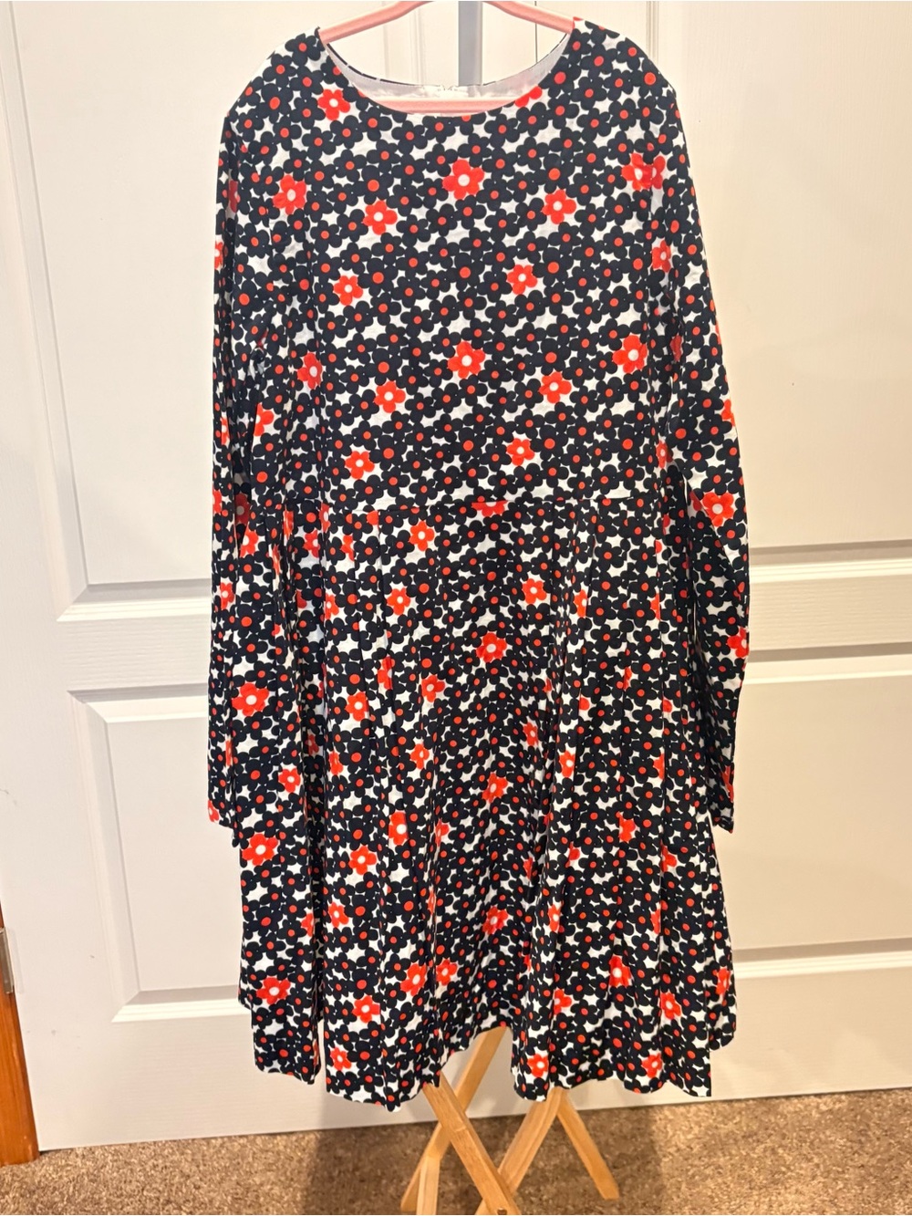 Jacadi Paris Girls 12A Floral Fit & Flare Dress Navy Red 152cm